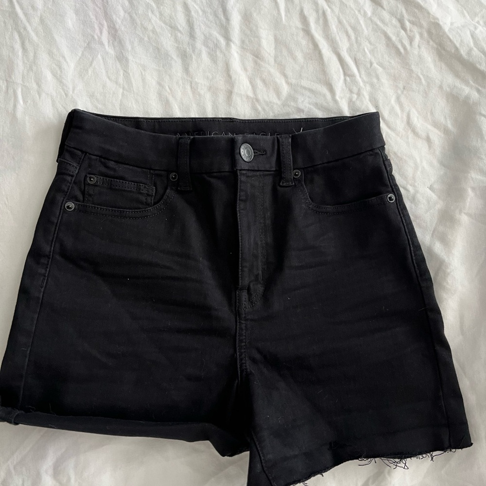American Eagle Outfitters Black Jean Shorts High-Waisted Raw Hem